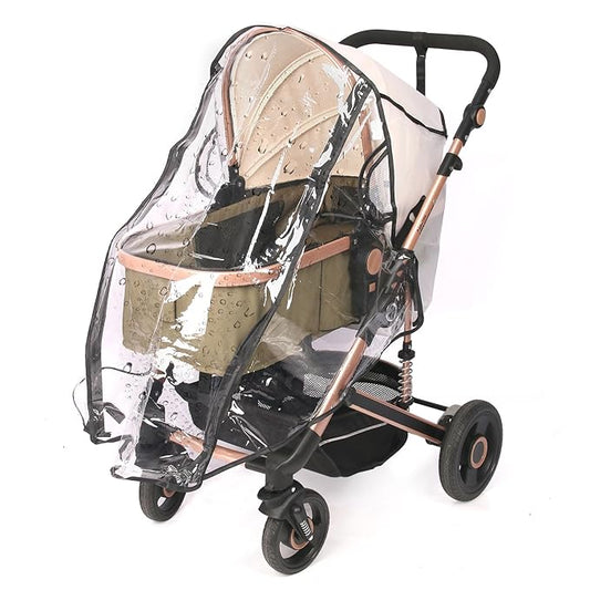 Universal Stroller Rain Cover with Waterproof Zipper, Clear Travel Weather Shield for Baby 4 Season Protection, Rainy Wind Snow Dust (XL, Stander Rain Cover)