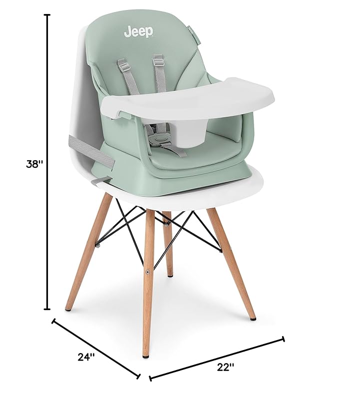 Jeep Milestone 6-in-1 High Chair by Delta Children - High Chair Converts to Stool, Booster Seat, Toddler Chair, Activity Table and Desk and Chair, Sage Green
