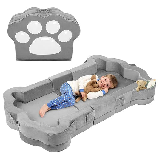 Foldable Portable Toddler Travel Bed,Toddler Floor Bed with Washable Cover for Kids,Soft and Safe (Grey)
