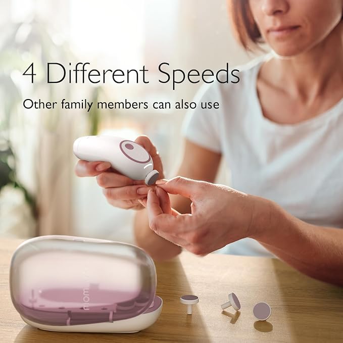 Momcozy Baby Nail File Electric, Gentle Baby Nail Trimmer Electric, Baby Nail Clipper with Night Light, 7 Grinding Head Replacement Pads, Pink