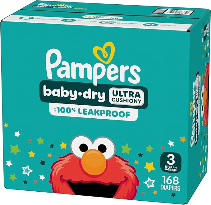 Pampers Diapers - Baby Dry - Size 3, 168 Count, Absorbent Disposable Infant Diaper (Packaging May Vary)