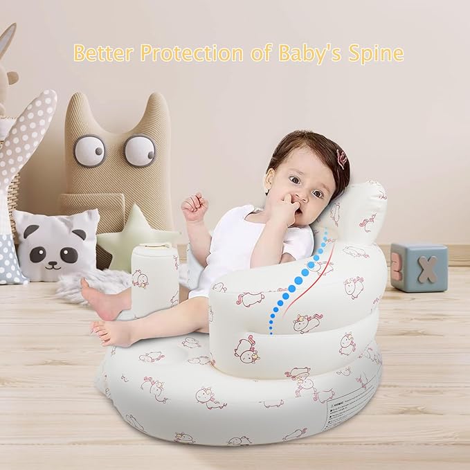 Inflatable Baby Seat with Built in Pump for Babies 3 Months & Up, Baby Floor Seats for Sitting Up, Blow Up Baby Chair for Infants - Unicorn