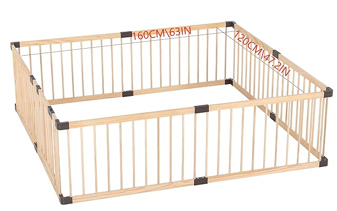 Baby Playpen Fence Yards Wooden,Playpen for Babies and Toddlers, Wooden Baby Playpen Play Pen,Conababy Baby,Baby Activity Center,Baby Playpen with Door (120x160CM)
