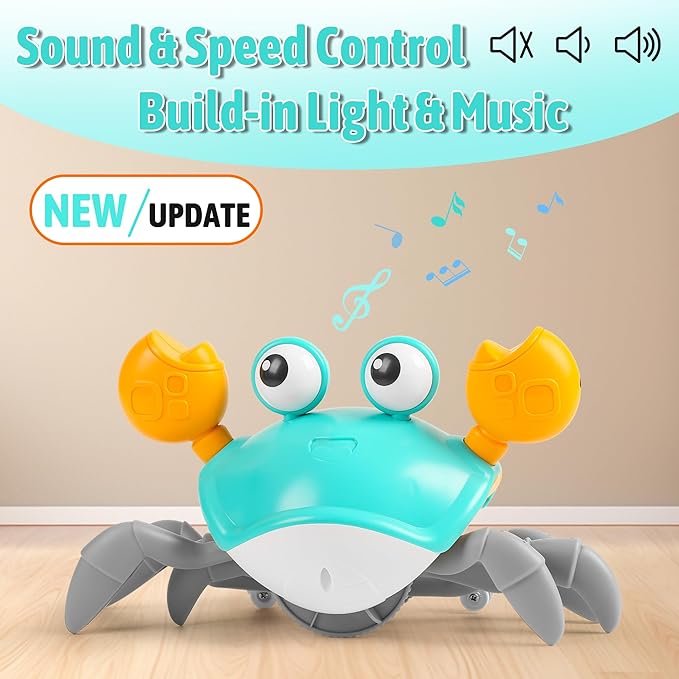 Crawling Crab Baby Toy, Tummy Time Toy for Infant 3 6 9 12 18 24 Month, Walking Dancing Interactive Sensory Crab with Light Music, Birthday Gift for Toddler Boy Girl 1 2 3, Christmas Stocking Stuffers
