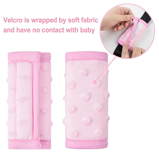 Pro Goleem Car Seat Strap Covers for Babies Girl Soft Car Seat Strap Shoulder Pads for All Car Seats, Stroller, Pushcar, Small Size Designed for Newborn, Pink