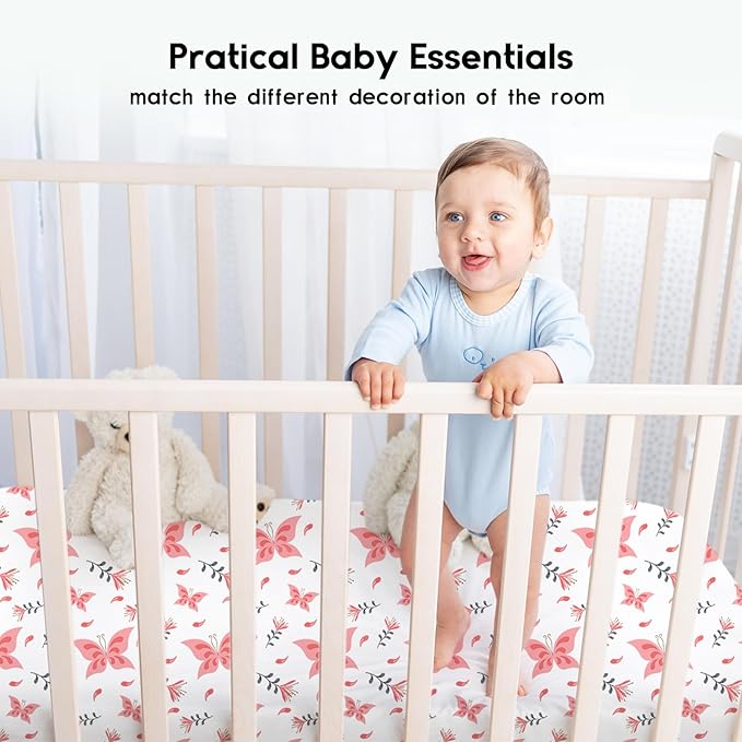 Yoofoss Baby Crib Sheets for Boys Girls, Fitted Crib Sheet 3 Pack for Standard Crib and Toddler Mattress, Super Soft Microfiber Baby Sheet 28x52x8in Butterflies