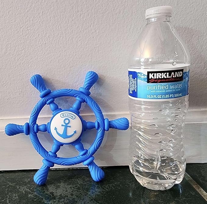 Bathtub Suction Spinner Toys - Silicone Bath & High Chair Sensory Toy for Babies & Toddlers, Novelty Spinning Top with Suction Cup, Car Window Travel Toys (Ship Steering Wheel Toy - Blue)