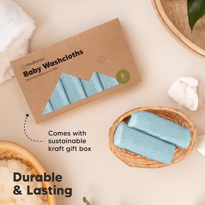 6-Pack Soft Baby Washcloths, Viscose from Bamboo - Kids, Newborn Bath Towels, Infant Shower, Toddler Reusable Face Towel, Gentle on Skin, Face Wash Cloths for Babies, 10x10 (Sky)