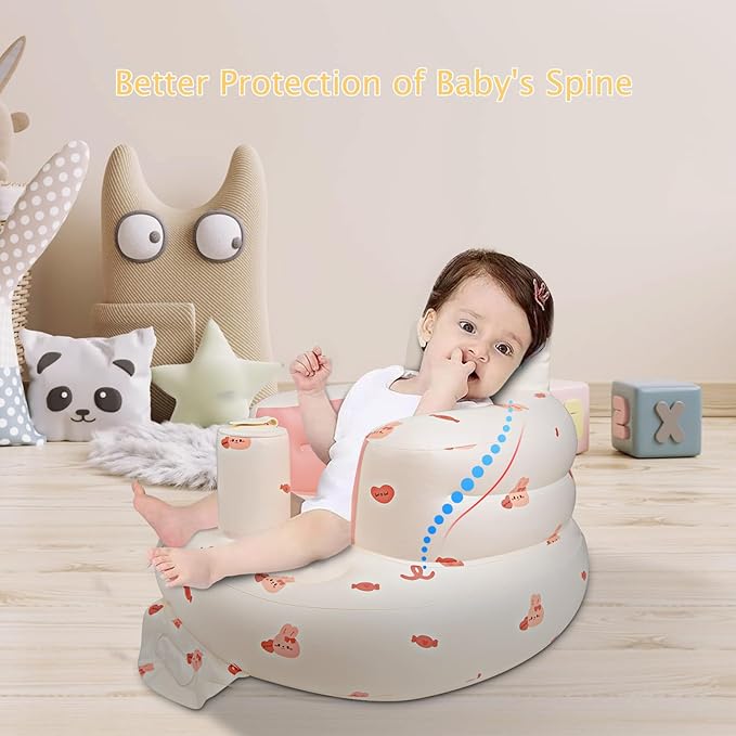 Inflatable Baby Chair with Built in Air Pump, Sit me Up Floor Seat for Baby 3 Months & Up, Blow Up Baby Seats for for Infants for Sitting Up - Bunny