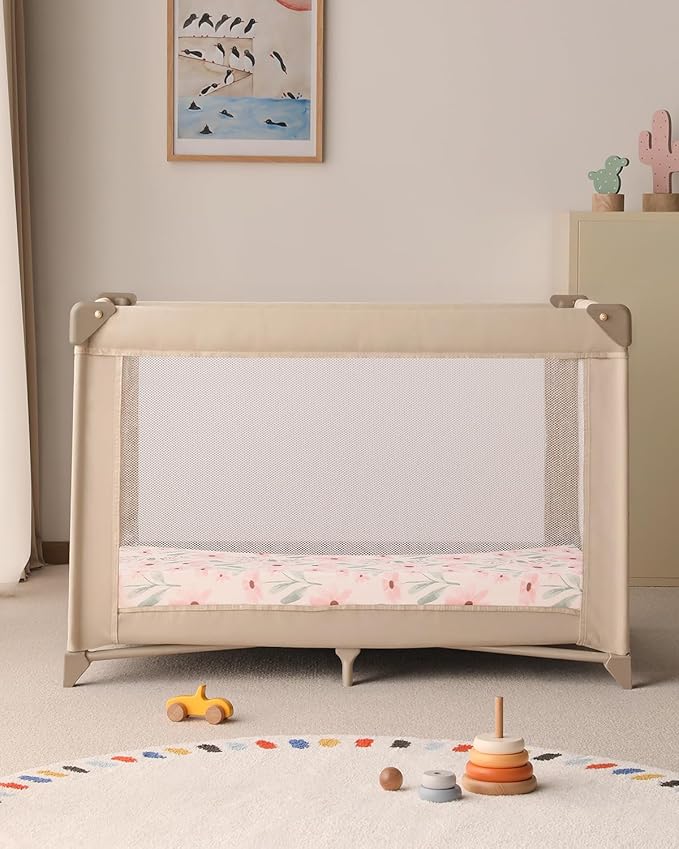 Yoofoss Pack and Play Sheets Girl 2 Pack, 38x26 Mini Crib Sheets Fitted for Baby Compatible with Graco Pack n Play Mattress,Ultra Soft Breathable Microfiber Pink Floral