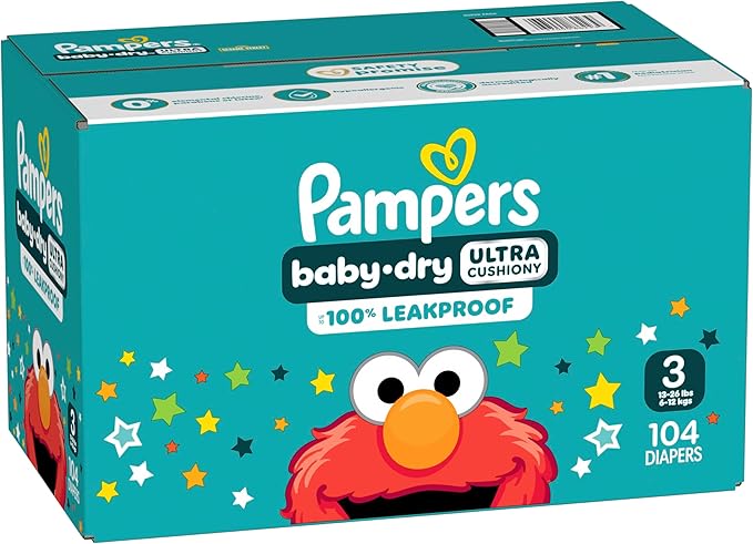 Pampers Diapers - Baby Dry - Size 3, 104 Count, Absorbent Disposable Infant Diaper (Packaging May Vary)