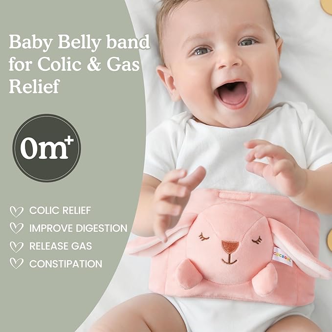 Baby Colic and Gas Relief, Heated Tummy Wrap for Newborns Belly Relief by Soothing Warmth, Baby Heating Pad Swaddling Belt Relief & Soothe Gas, Colic and Upset Stomach for Newborns to Toddler (Bunny)