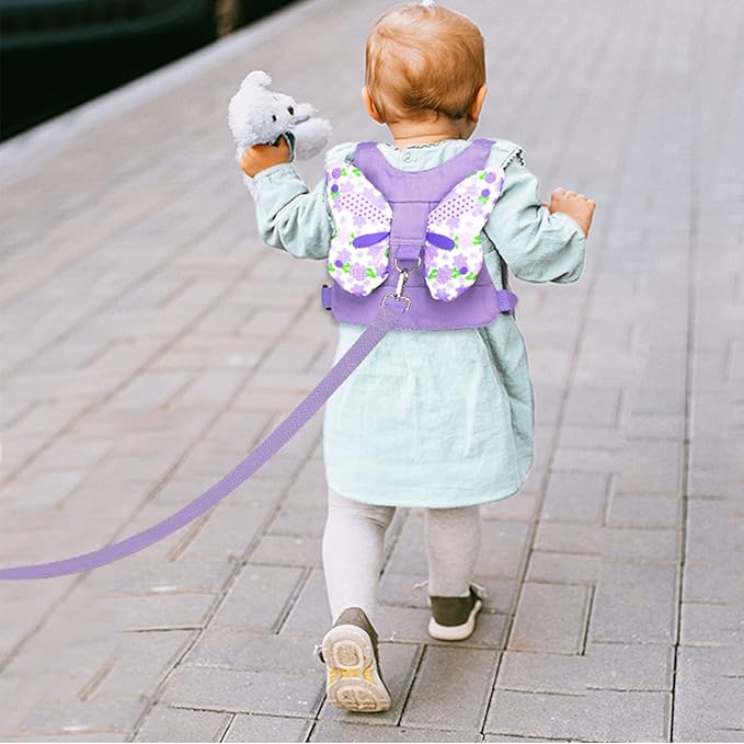 Accmor Toddler Harness Leash + Anti Lost Wrist Link, Kids Butterfly Harnesses With Children Leashes, Cute Baby Leash Walking Assistant Wristband Strap Tether for Girls Outdoor (Purple)