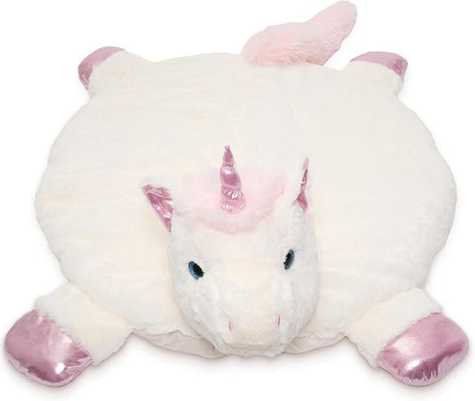 Bearington Baby Dreamer Baby Play Mat - 30 x 30 Inch White and Pink Unicorn Plush Stuffed Animal Blanket - Floor Mat Unicorn Plush Blanket