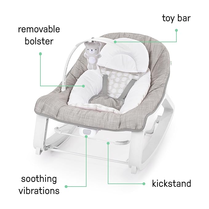 Ingenuity Keep Cozy 3-in-1 Grow with Me Vibrating Baby Bouncer Seat & Infant to Toddler Rocker, Vibrations & Toy Bar, 0-30 Months Up to 40 lbs (Linden)