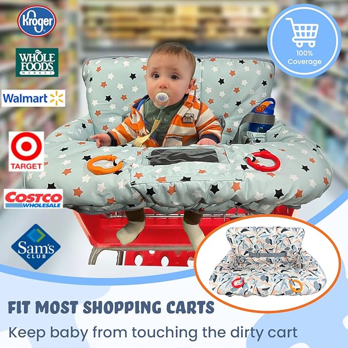 Shopping Cart Cover for Baby Grocery Cart Cover for Baby boy and Baby Girl, High Chair Cover for Baby and Toddler, Baby Registry Gift - Waterproof - Extra Large - Cotton - Double Sided (Multicolor)