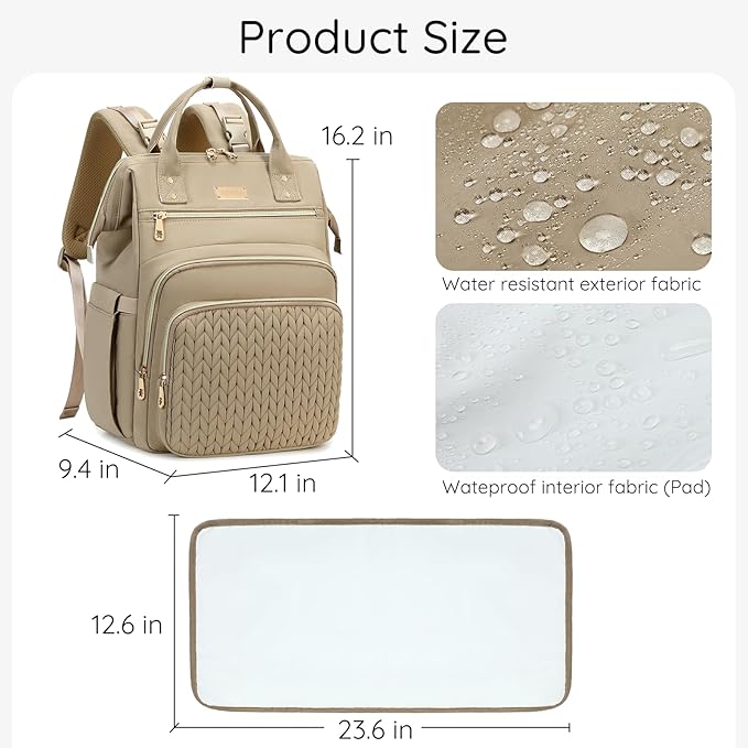 AIJIEKE Diaper Bag, Large Wide-Open Baby Diaper Backpack, Multi-functional Baby Travel Tote Bag, Diaper Bag with Changing Pad, Diaper Bags for Mom & Maternity (Brown Taupe)