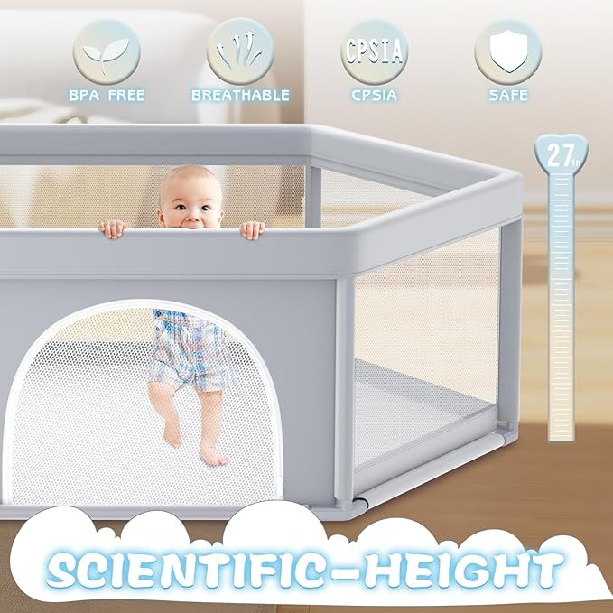 Baby Playpen 65x65 Inch, Large PlayPen for Babies and Toddlers Hexagonal Type Baby Play Yards for Toddlers Infants