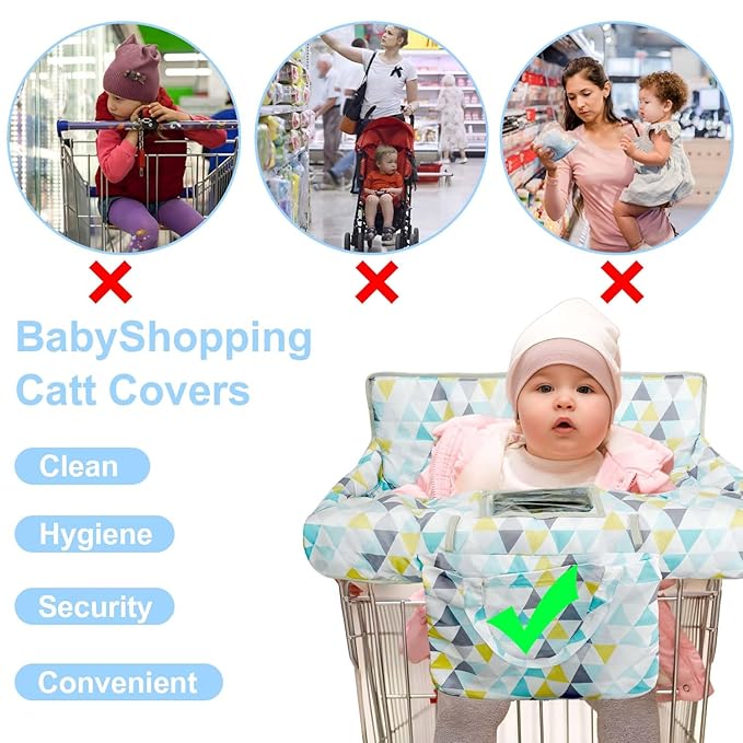 Shopping Cart Cover for Baby 2-in-1 High Chair Cover with Safety Harness Multifunctional Geometry Pattern Cart Covers for Babies Soft Padded Grocery Cart Cover for Baby Boy Girl