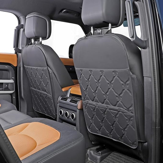 Seat Back Protector + Large Capacity Pocket Storage Organizer,Preventing The Impact of Children Stepping on The Seat Backrest (Style B-Black)