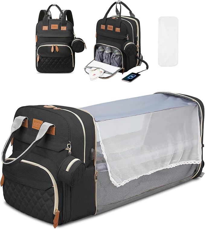 Diaper Bag Backpack, Large Diaper Bag with Changing Station, Baby Bag, New Mom Gifts, Lightweight Waterproof Unisex Diaper Bag with Insulated Pockets and USB Charging Port, Black