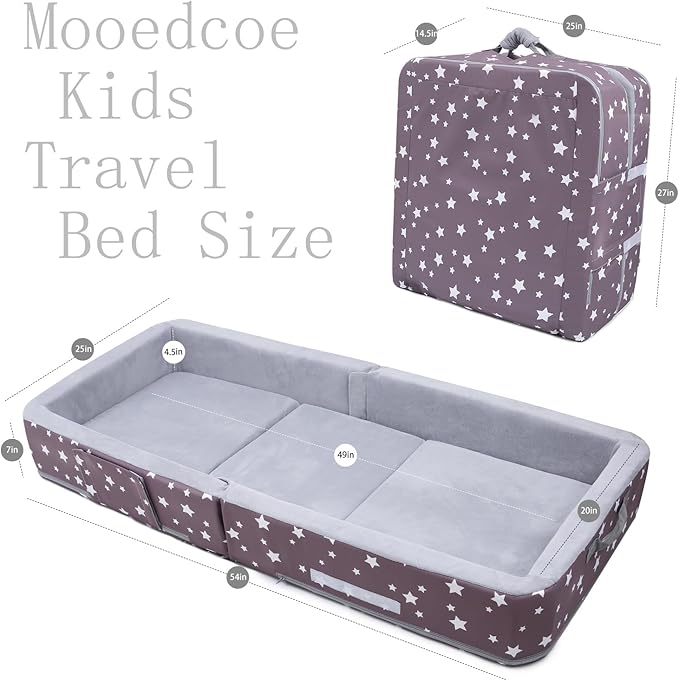 Mooedcoe Foldable Toddler Floor Bed with Sides, Folding Toddler Bed for Travel Kid Foam Sleeping Cot for Children 18M – 5yr Old