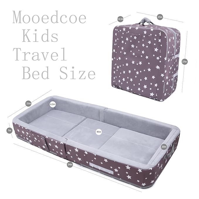 Mooedcoe Foldable Toddler Floor Bed with Sides, Folding Toddler Bed for Travel Kid Foam Sleeping Cot for Children 18M – 5yr Old