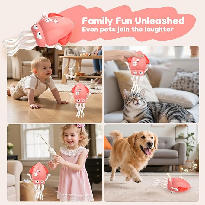 Dancing Octopus Baby Toy: Tummy Time Toys Electric Crawling Squid 3 4 5 6 7 8 9 10 11 12 Year Old Boy Learning Walking 3-6 Toddler Age 36 Months Music Development Kids Girl 1st Birthday Gifts (Pink)