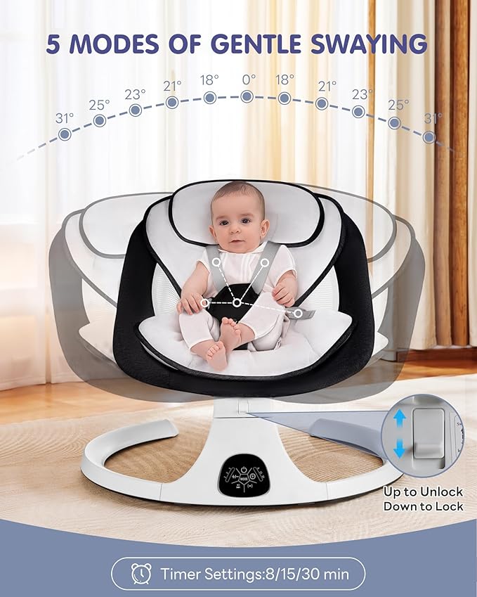 Baby Swing for Infants to Toddler Electric Newborn Swing with 5-Speed 3-Seat Positions 5-Point Carabiner,with Bluetooth Music 10-Preset Melodies, Indoor and Outdoor use