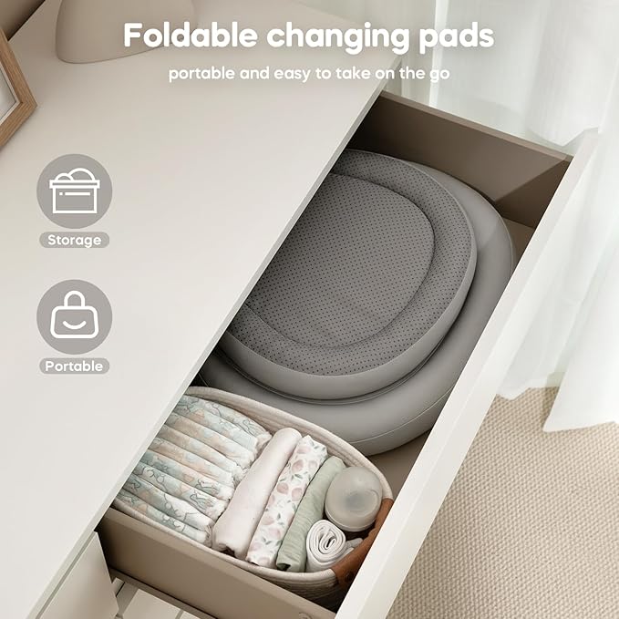 Mamatepe Baby Changing Pad, Soft, Foldable Leather Diaper Changing Pad, Contoured Changing Table Pads for Dresser, Waterproof & Non-Slip Wipeable, 30"X19",Gray