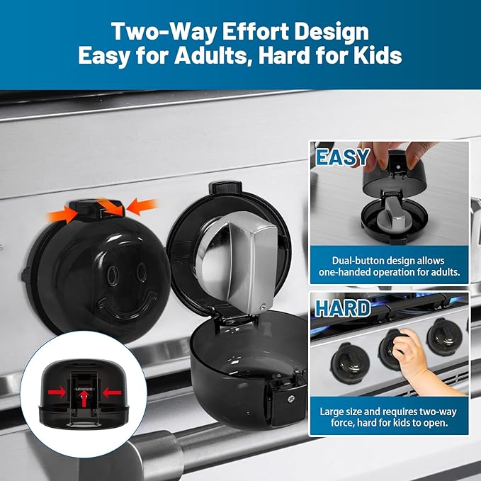 Oven Knob Covers for Child Safety 5 Pack, Black Stove Knob Safety Covers & Gas Stove Locks, Heat-Resistant Adhesive, Double-Key Baby Proof Covers for Gas/Electric Burners,Childproof Protector for Kids