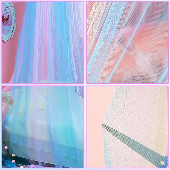 Pink Blue Bed Canopy for Girls,Princess Hanging Netting for Kids Bed Room Decor Mosquito Net for Baby Crib, Twin to King Size Bed ﻿