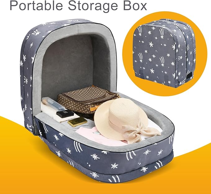 Portable Toddler Travel Bed, Foldable Kids Floor Bed for Home/Travel with Foam Mattres, Toddler Cot for Kids Aged 1-4, Velvet Fabric