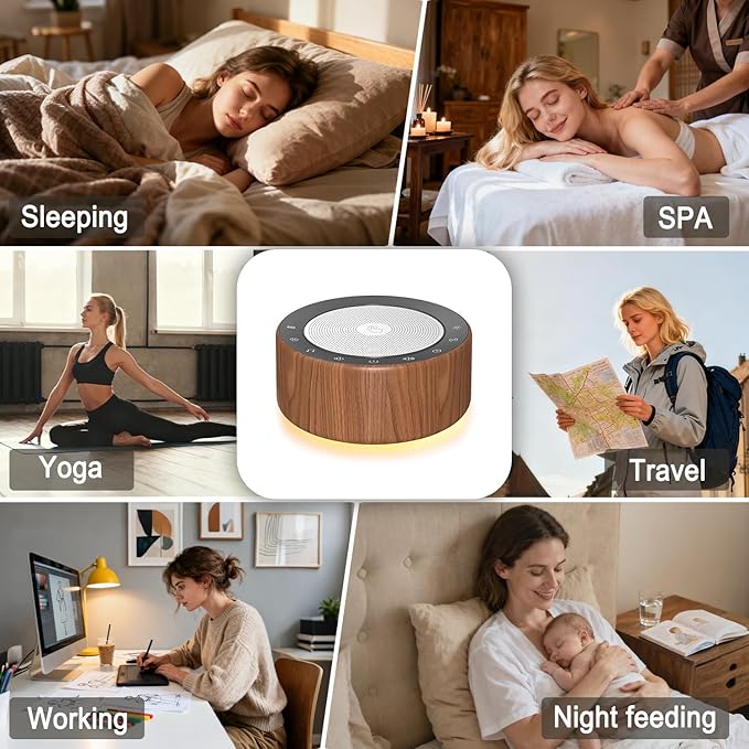 Nursery Lamp with Sound Machine, Mood Lighting, 7 Colors Night Light, 30 Soothing Sounds, White Noises for Baby, Adults. Timer, Plug in, Memory Function, Touch Control