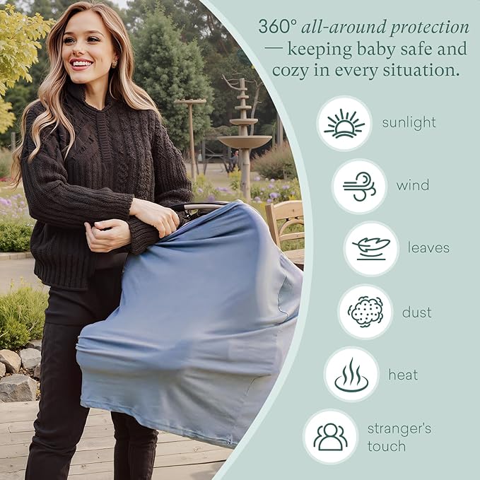 PurComfy Baby Car Seat Cover, Supersoft Bamboo Viscose Carseat Cover for Infant Boys & Girls, Breathable Multi-Use Breastfeeding Covers, Canopy for Carrier, Stroller, Shopping Cart & High Chair