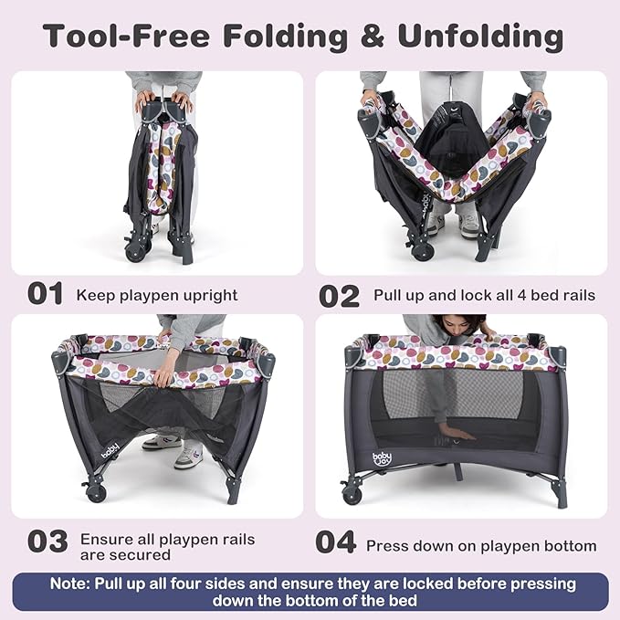 BABY JOY 5 in 1 Pink Pack and Play, Portable Baby Playard with Bassinet & Changing Table, Infant Pink Bassinet Nursery Center w/Toys & Music & Oxford Bag for Baby Girl Toddlers (Rose, Dot Circle)