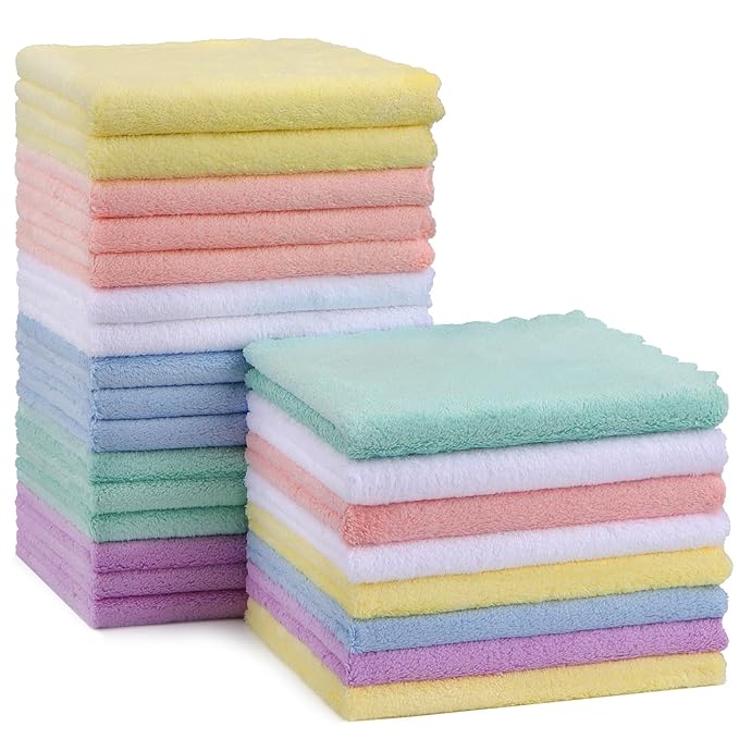 HOMEXCEL Baby Washcloths 24 Pack-Microfiber Baby Bath Face Towel 11.5 x 11.5 Inch Extra Absorbent and Soft Burp Cloth and Wash Cloths for Newborn-Infants and Toddlers-Gentle On Sensitive Skin