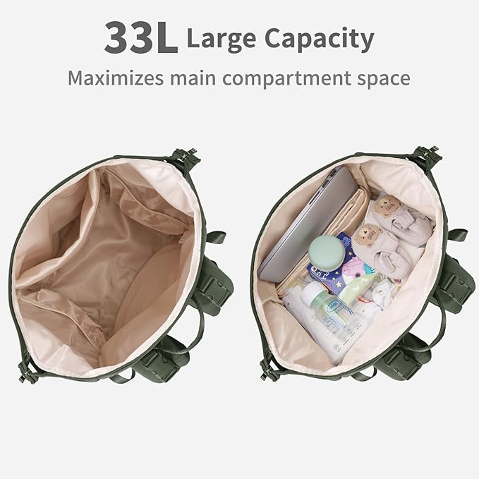 CEI-CEI Neoprene Diaper Bag Backpack with Insulated Pockets, Large Newborn Baby Maternity Bags Travel Tote with Changing Pad (Army Green)