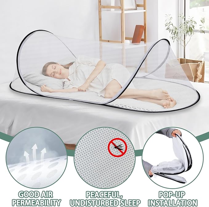 78.7 * 31.5 * 23.6 Inch Large Pop Up Mosquito Net, Collapsible Portable Mosquito Tent, Suitable for Adult Baby Bedroom, Outdoor Camping Use (White*2)