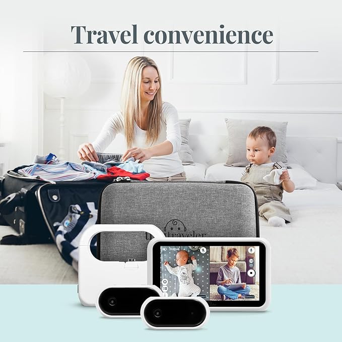 Tiny Traveler Baby Car Camera for 2 Kids, 5” Touch Screen Baby Car Monitor with Power Bank, No WiFi Baby Camera – Rear-Facing Car Seat Monitor Night Vision Baby Reminder Alert - White