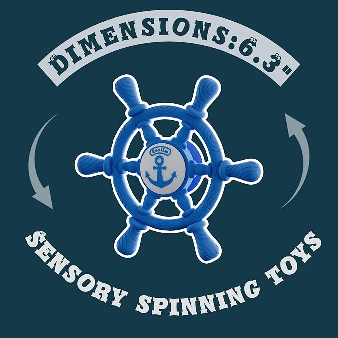 Bathtub Suction Spinner Toys - Silicone Bath & High Chair Sensory Toy for Babies & Toddlers, Novelty Spinning Top with Suction Cup, Car Window Travel Toys (Ship Steering Wheel Toy - Blue)