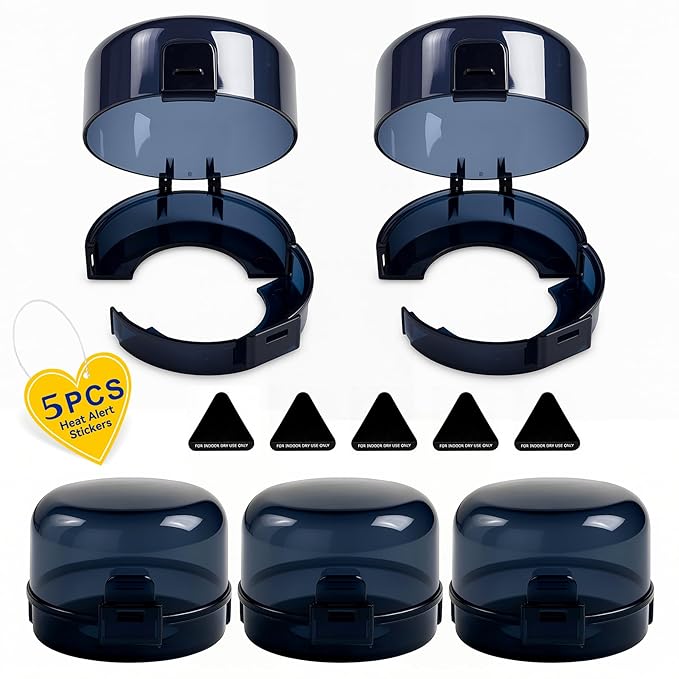 Stove Knob Safety Covers, 5Pcs Universal Size with 5 Heat Alert Stickers Oven Knob Covers for Child Safety, 2nd Gen Kitchen Burner Childproofing, Gas Stove Knob Locks for Kid Baby Pet (Black)