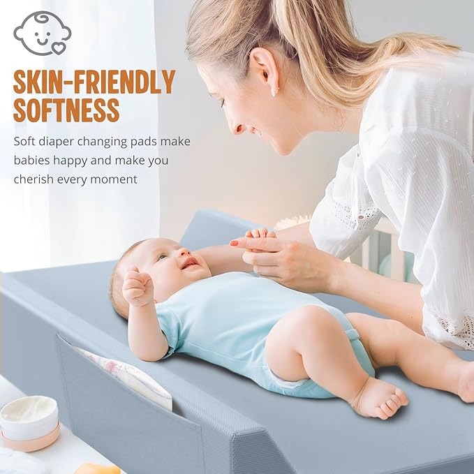 Vegan Leather Baby Changing Pad, Waterproof & Wipeable Soft Diaper Changing Mat 32“ x 16.6" Comfortable Infant Changing Station for Dresser & Table