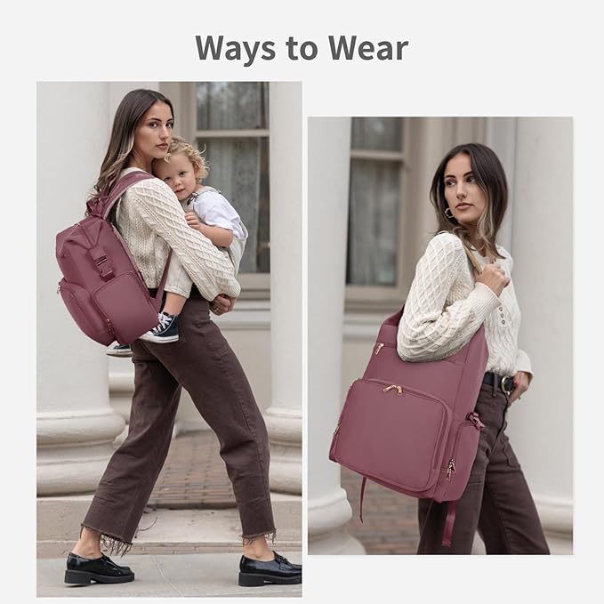 CEI-CEI Neoprene Diaper Bag Backpack with Changing Pad, Large Newborn Baby Maternity Bags Travel Tote with Insulated Pockets (Pink)