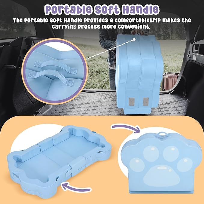 Foldable Portable Toddler Travel Bed,Toddler Floor Bed with Washable Cover for Kids,Soft and Safe (Blue)