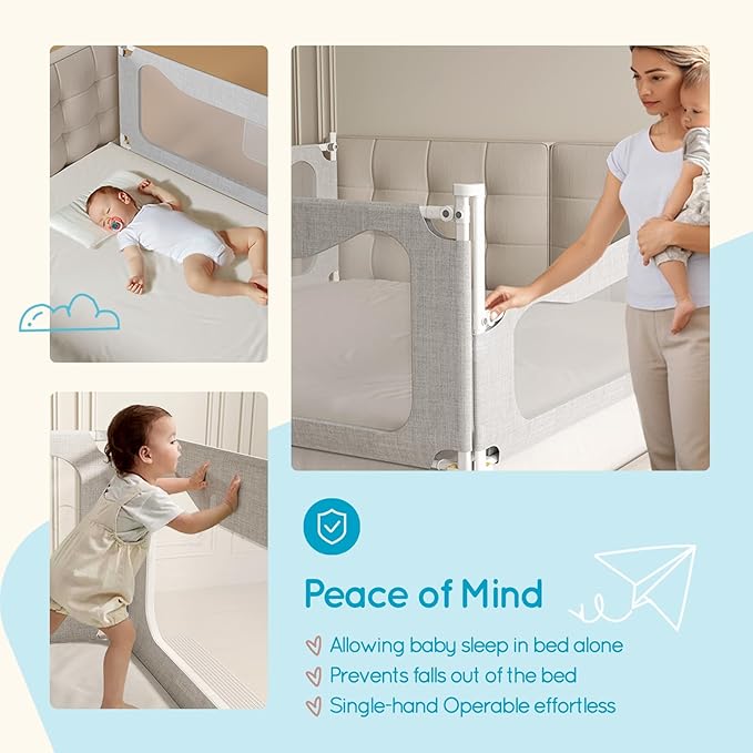 Queen Size Toddler Bed Rail: 3-Side Protection Bedrail for Queen Bed - Extral Tall Adjustable Child Safety Side Railing Guards for Infants Kids Child(78.7x78.7x59”)