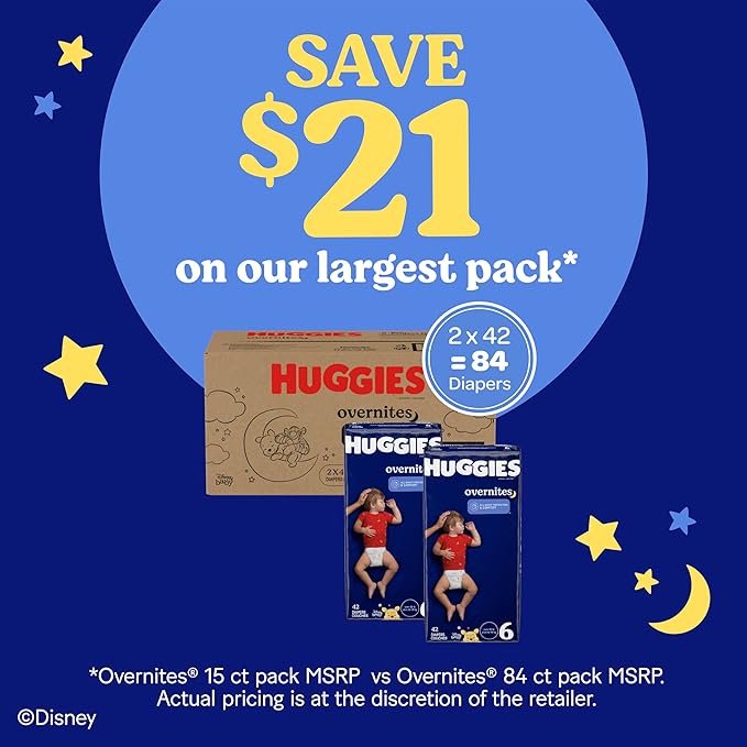 Huggies Size 6 Overnites Baby Diapers: Overnight Diapers, Size 6 (35+ lbs), 72 Ct, Packaging May Vary