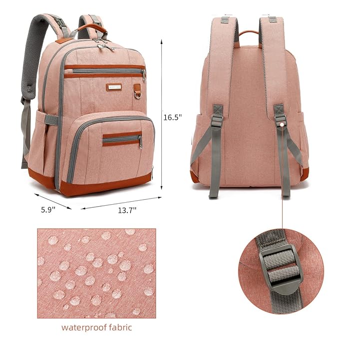 Diaper Bag Backpack, Large Baby Nappy Bags with Portable Changing Pad for Boys and GirlsMultifunction Travel Baby Bag for Moms Dads, Shower Gifts Waterproof and Stylish，Deep Powder