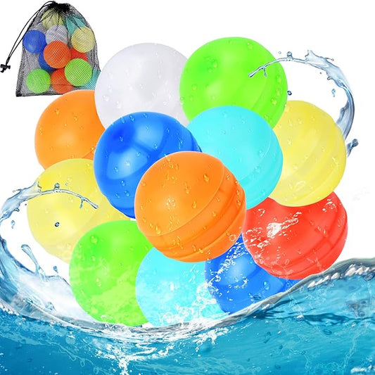 Reusable Water Balloons, 12 Pcs Self-Sealing Quick Fill Silicone Water Bombs, One-Hand Easy Fill Refillable Summer Pool Toys for Kids & Adults, Durable Splash Balls for Water Fight Games