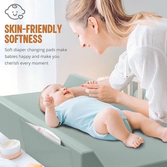 Vegan Leather Baby Changing Pad, Waterproof & Wipeable Soft Diaper Changing Mat 32“ x 16.6" Comfortable Infant Changing Station for Dresser & Table